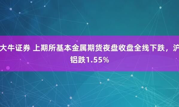 大牛证券 上期所基本金属期货夜盘收盘全线下跌，沪铝跌1.55%