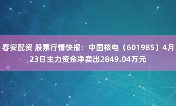 春安配资 股票行情快报：中国核电（601985）4月23日主力资金净卖出2849.04万元